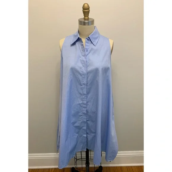 Rebecca Minkoff Miley Sleeveless Shirt Dress Blue - Picture 3 of 12
